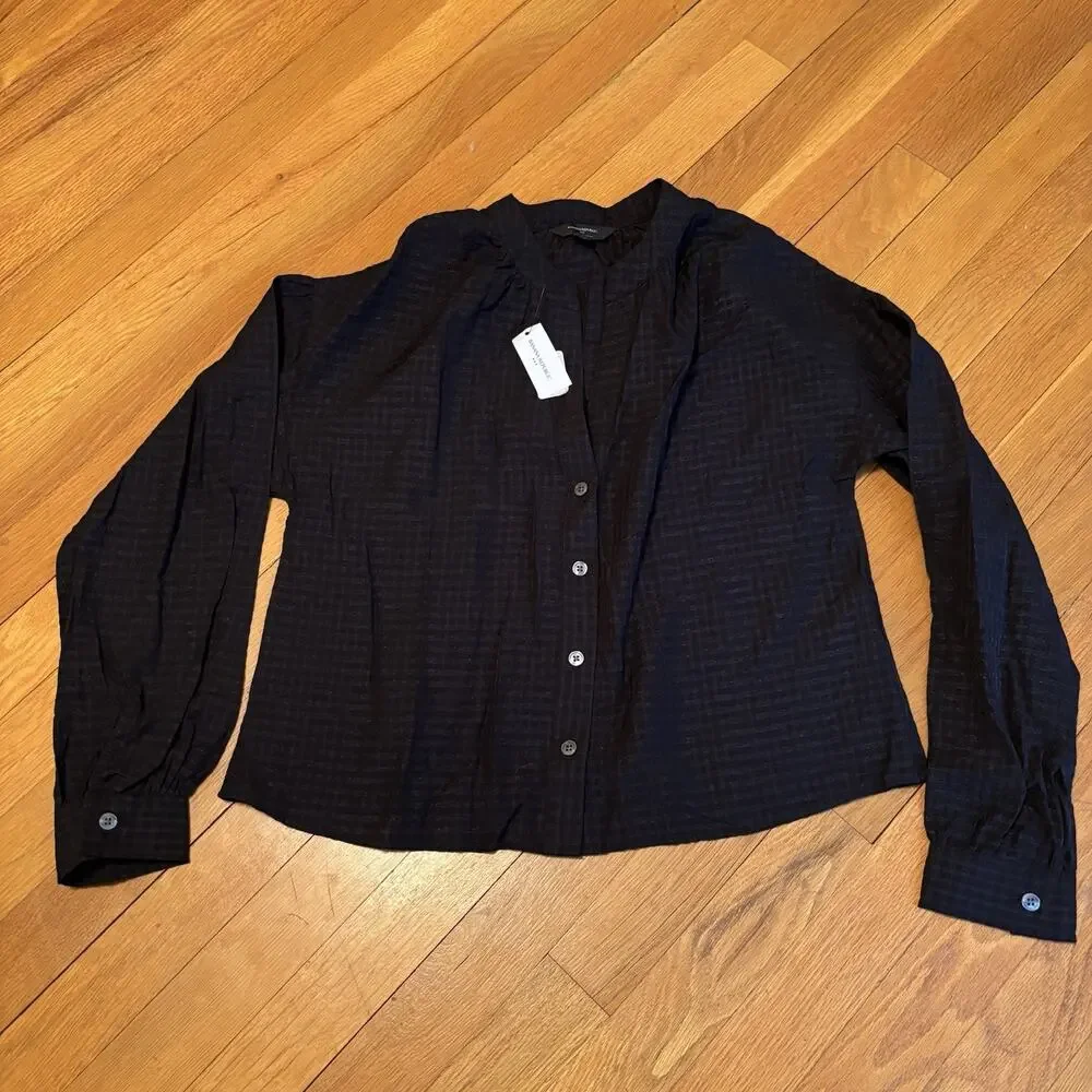 NWT BANANA REPUBLIC Womens Long Sleeve Black Jacquard Puff Top XS New